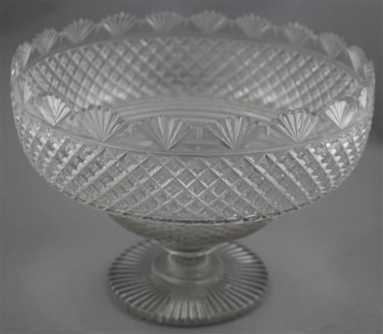 A Regency diaper and fan cut border glass pedestal comport, c.1820, 25.5cm